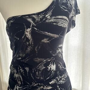 Black one shoulder black and silver top